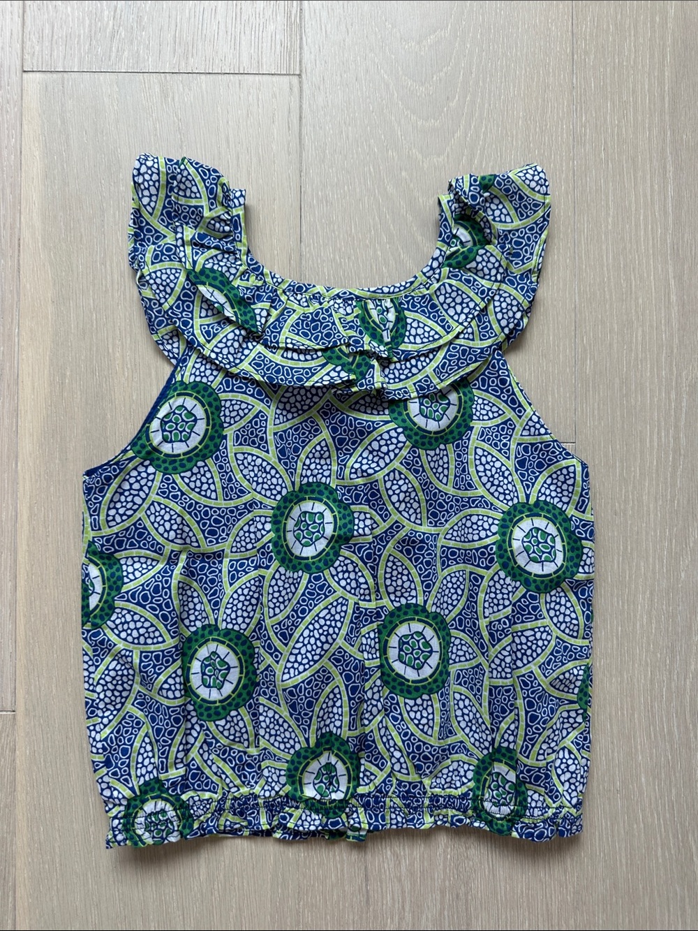 Janie and Jack Blue Dress with Green & White Printed Trim